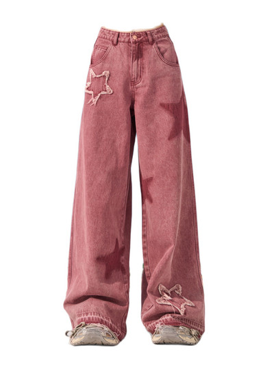 Pink Star Straight Leg Jeans Γυναικείο Καλοκαιρινό Σχέδιο Feel Y2K Loose and Slim Wide Leg Casual παντελόνι