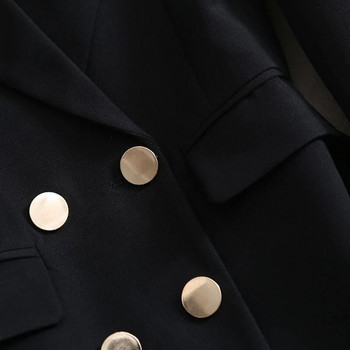 Γυναικείο Μαύρο Blazer Παλτό με διπλό στήθος Γυναικείο νέο ταμπεραμέντο στη μέση τυλιγμένο υψηλής ποιότητας λεπτό μονόχρωμο πολυχρηστικό σακάκι