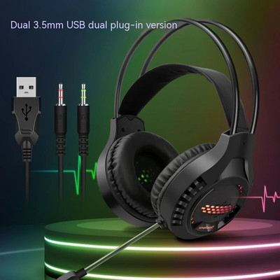 Căști pentru jocuri cu capul Ak3, cu fir, rece, colorată, lumină de respirație, computer de birou, Esports, căști de pui
