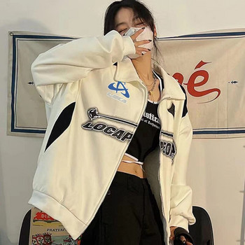 Винтидж дамски извънгабаритни суитчъри 2023 Есенно яке с цип с щампа на букви Caots Корейски Streetwear Тенденция Y2K Женски качулки Горнища