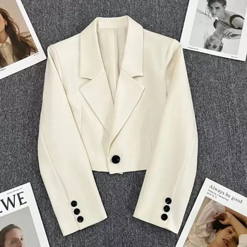 Κορεάτικη μόδα Cropped Blazers Γυναικείο μακρυμάνικο τζάκετ Γυναικείο γραφείο Streetwear Μονόχρωμο μονόχρωμο κοντό κοστούμι παλτό Νέο