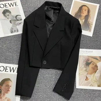 Κορεάτικη μόδα Cropped Blazers Γυναικείο μακρυμάνικο τζάκετ Γυναικείο γραφείο Streetwear Μονόχρωμο μονόχρωμο κοντό κοστούμι παλτό Νέο
