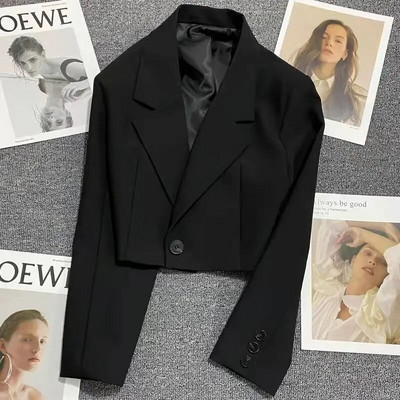 Blazer decupat la modă coreeană, jachetă pentru femei, cu mânecă lungă, pentru birou, pentru femei, haine de stradă, culoare solidă, cu un singur buton, haină pentru costum scurt, nou