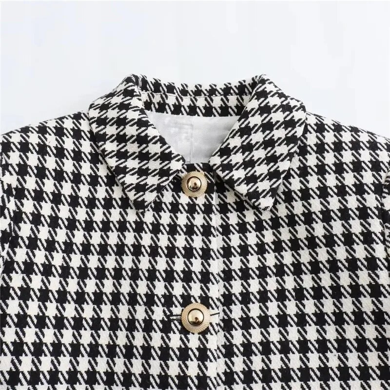 TRAF 2023 Blazer decupat cu picior de gală pentru femeie Jachetă scurtă din tweed pentru femei, la birou, elegantă, pentru femei, jachetă cu mânecă lungă de toamnă