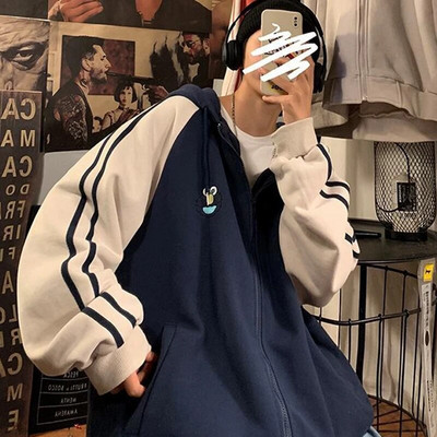 2021 Tricouri pentru femei, toamnă cu fermoar, cardigan, pulover cu glugă, stil Harajuku, cu glugă, în stil port, mai largi, casual, cu glugă, kawaii, Y2k, în sine