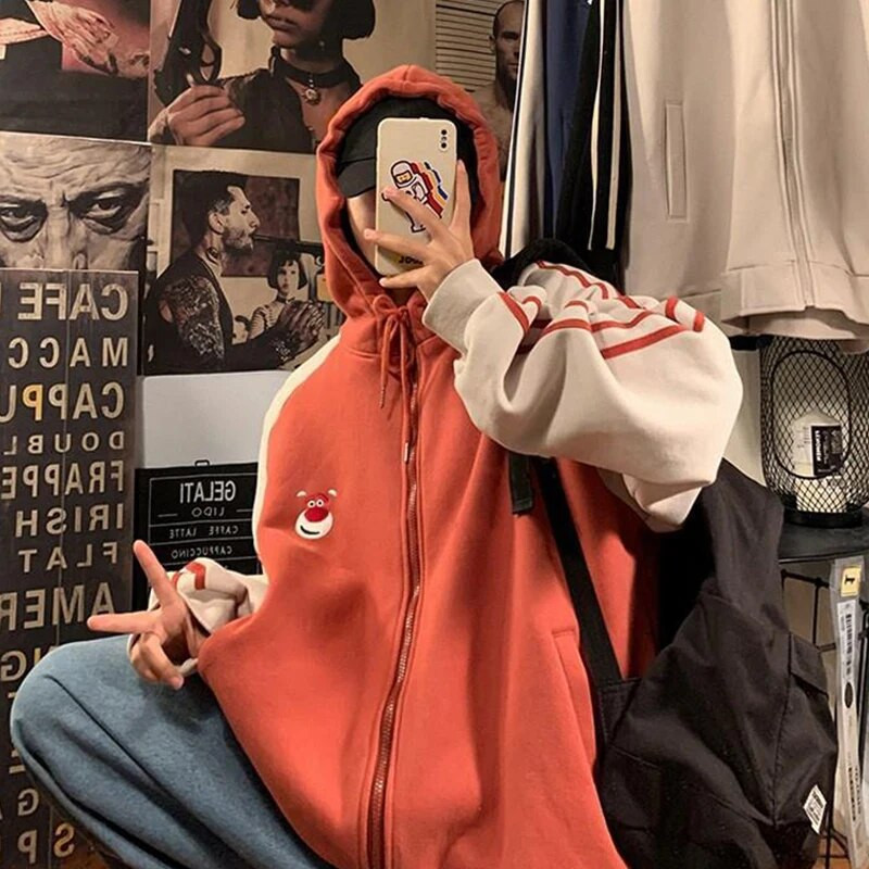 2021 Tricouri pentru femei, toamnă cu fermoar, cardigan, pulover cu glugă, stil Harajuku, cu glugă, în stil port, mai largi, casual, cu glugă, kawaii, Y2k, în sine