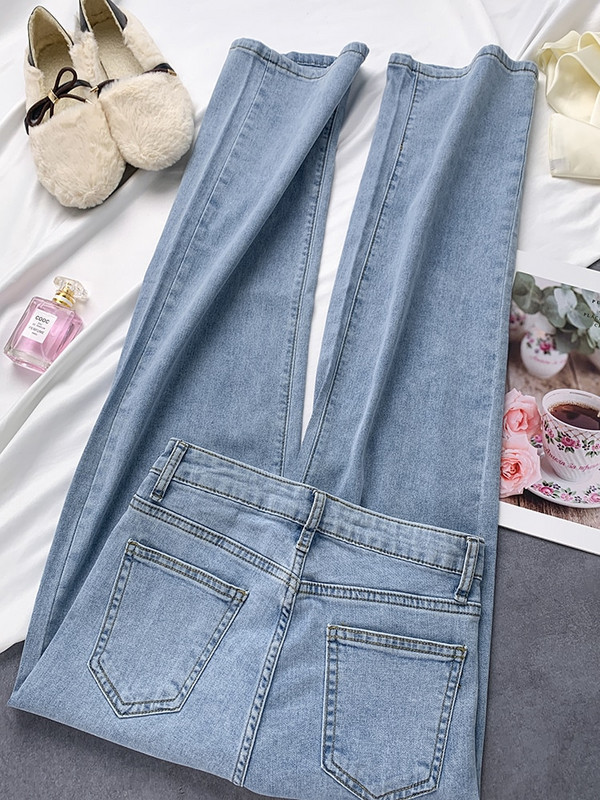 Jarné jesenné voľné zoštíhľujúce rovné džínsy s vysokým pásom, široké nohavice, dámske džínsy v tvare srdca s diamantmi