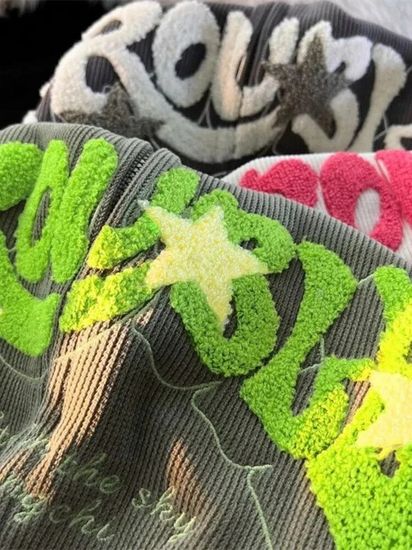 Hanorace cu broderie cu litere Y2k American Vintage, cuplu cu lână, jachete îngroșate, cu fermoar, haină gotică Kawaii, îmbrăcăminte de iarnă