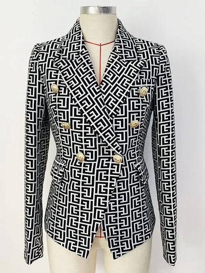 Najnovšie dámske dizajnérske sako z roku 2024, dvojradové, s levími gombíkmi, geometrickým žakárovým vzorom