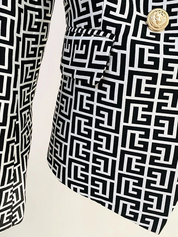 Najnovšie dámske dizajnérske sako z roku 2024, dvojradové, s levími gombíkmi, geometrickým žakárovým vzorom