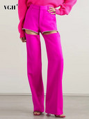 VGH Pantaloni drepți scobiți pentru femei, cu talie înaltă, patchwork, diamante, ocazional, pantaloni largi, cu picioare largi, îmbrăcăminte de vară pentru femei, nou