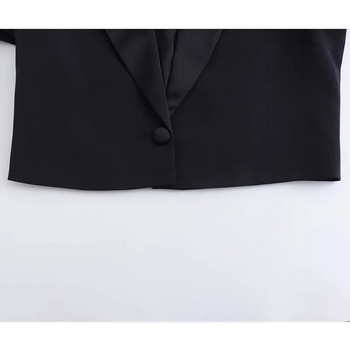TRAF Μαύρο Cropped Blazer για Γυναικεία Σατέν Σακάκι Γυναικείο μακρυμάνικο ζιβάγκο γραφείου Γυναικείο μπλέιζερ ώμου με επένδυση