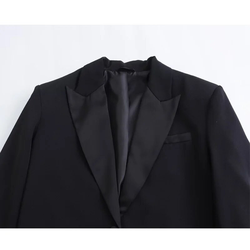 TRAF Blazer decupat negru pentru femei Jachetă decupată din satin Femei Blazere de birou cu mânecă lungă pentru femei Blazere de damă cu umăr căptușit