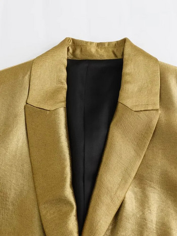 Willshela Γυναικεία μόδα με τσέπες Χρυσό μονό στήθος Blazer Vintage με λαιμόκοψη μακριά μανίκια Γυναικεία κομψά γυναικεία ρούχα