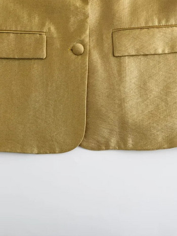 Willshela Γυναικεία μόδα με τσέπες Χρυσό μονό στήθος Blazer Vintage με λαιμόκοψη μακριά μανίκια Γυναικεία κομψά γυναικεία ρούχα