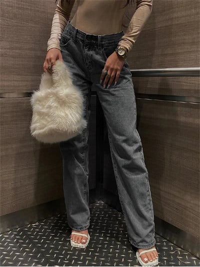 Eotvotee Dámske džínsy s vysokým pásom 2023, široké nohavice, roztrhané džínsy s vysokým pásom, kórejská móda, streetwear, ležérne rovné baggy džínsy