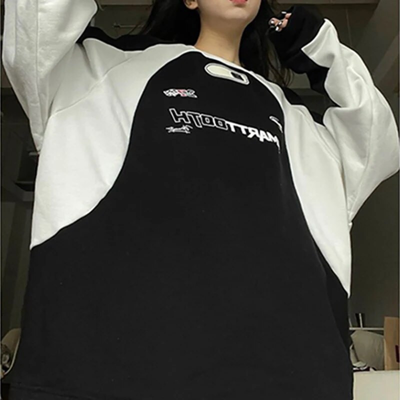 Y2K Stitch Hanorace Femei Bărbați Moda coreeană Gâtul O Top cu mânecă lungă Pulover Harajuku Streetwear Vintage Hanorac pentru cuplu