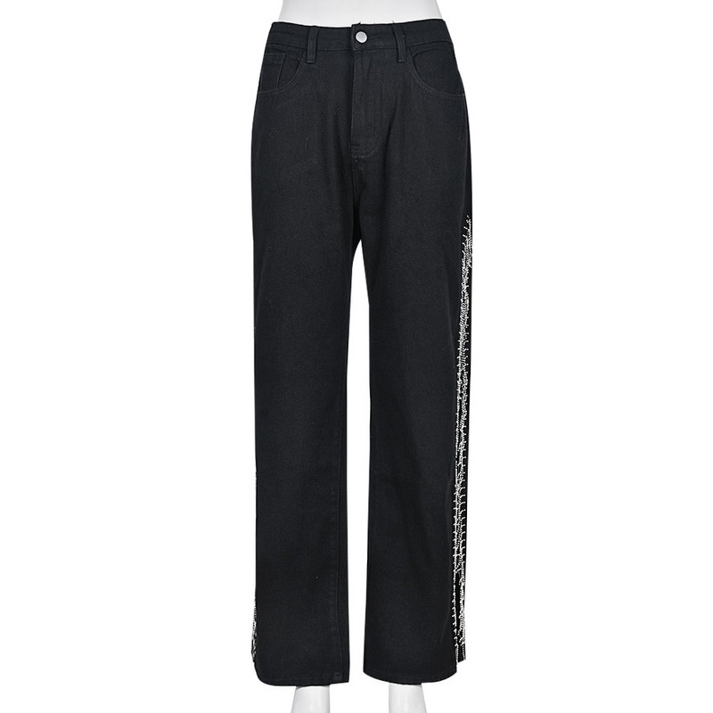 Europos amerikietiški moterų drabužiai 2023 m. Vasara Naujas Karštas Stilius Asmenybės tendencija Prakirpta grandinė Džinsai Moteriškos kelnės laisvalaikio apačia