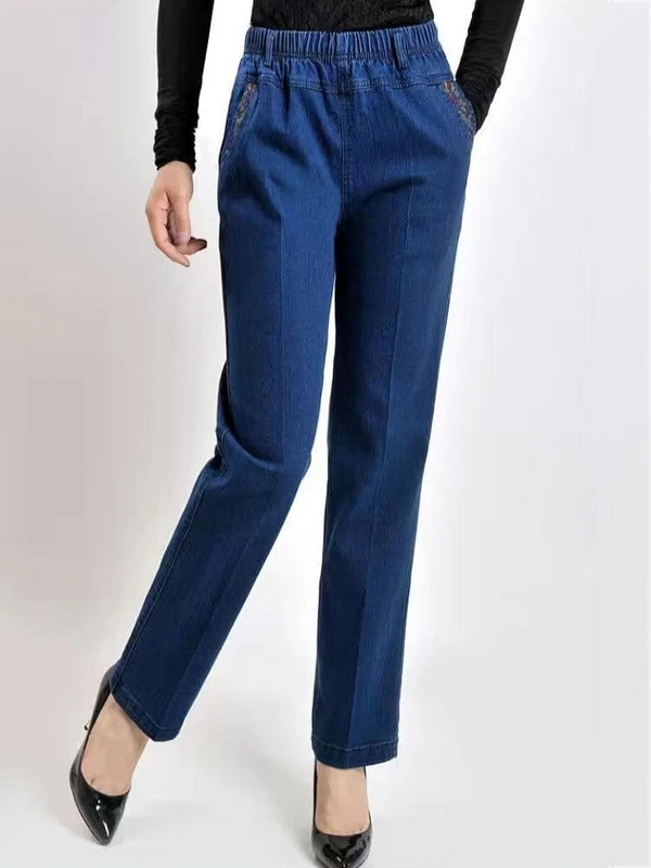 Pantaloni largi cu talie înaltă, blugi, drepți, pentru femei, cu buzunar brodat, mărime mare 5xl, pantaloni, pantaloni casual Mom Denim Spodnie