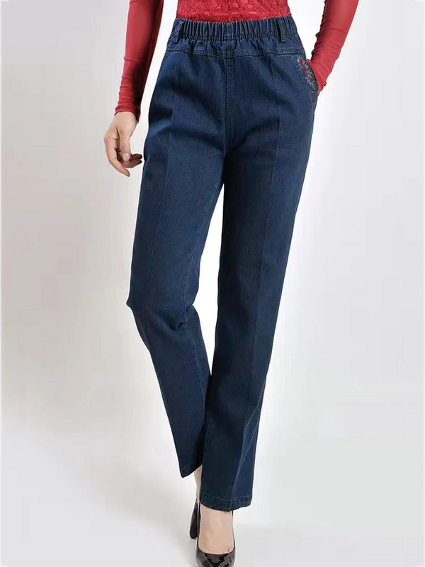 Pantaloni largi cu talie înaltă, blugi, drepți, pentru femei, cu buzunar brodat, mărime mare 5xl, pantaloni, pantaloni casual Mom Denim Spodnie