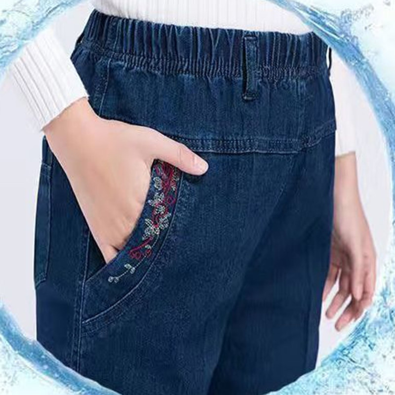 Pantaloni largi cu talie înaltă, blugi, drepți, pentru femei, cu buzunar brodat, mărime mare 5xl, pantaloni, pantaloni casual Mom Denim Spodnie