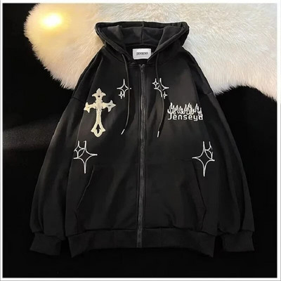 2023, noul stil coreean, Harajuku, cu imprimeu retro, pulover cu glugă Y2k, bărbați, femei, largi, stil Bf, cuplu, pulover cu mâneci lungi.