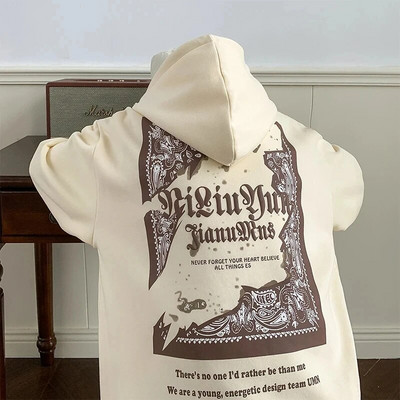 2023, noul stil coreean, Harajuku, cu imprimeu retro, pulover cu glugă Y2k, bărbați, femei, largi, stil Bf, cuplu, pulover cu mâneci lungi.