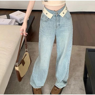 Blugi cu litere de stradă femei Harajuku largi, albaștri, pantaloni de denim pentru femei, primăvară vară, talie înaltă, drepte, pantaloni de damă 2023