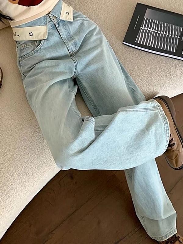 Blugi cu litere de stradă femei Harajuku largi, albaștri, pantaloni de denim pentru femei, primăvară vară, talie înaltă, drepte, pantaloni de damă 2023