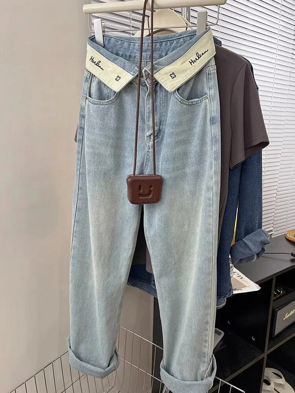 Blugi cu litere de stradă femei Harajuku largi, albaștri, pantaloni de denim pentru femei, primăvară vară, talie înaltă, drepte, pantaloni de damă 2023