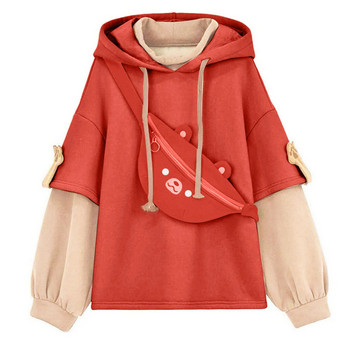 Kawaii Cute Oversize Hoodie с чанта с мече Дамски есенни пачуърк суичъри Пуловери Японски Streetwear Естетични качулки