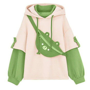 Kawaii Cute Oversize Hoodie с чанта с мече Дамски есенни пачуърк суичъри Пуловери Японски Streetwear Естетични качулки