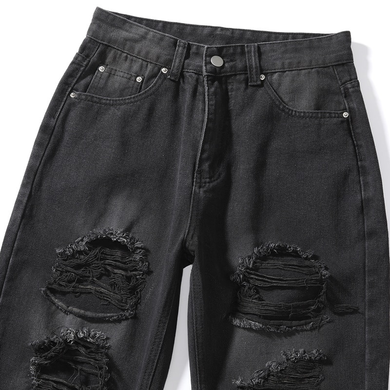 Juodi plėšyti džinsai aukštu juosmeniu moterims Vintažiniai drabužiai y2k mados tiesios džinsinės kelnės Streetwear Hole Hip Hop Pant džinsai