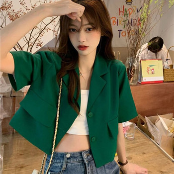 Καλοκαιρινό κοντομάνικο κομμένο σακάκι Γυναικεία κορεατικά κουμπιά μόδας Λεπτό σακάκι Γυναικείο Γυναικείο 2023 Μονόχρωμο κοντό κοστούμι παλτό Mujer