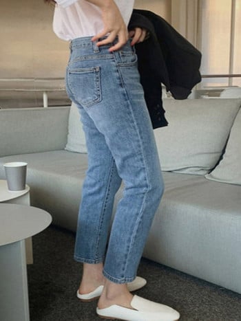 Ψηλόμεσες τσέπες Boyfriend Jeans Γυναικεία Stretch Μπλε Γυναικεία τζιν παντελόνι Cargo ίσιο παντελόνι πλυμένο παντελόνι Streetwear Τζιν