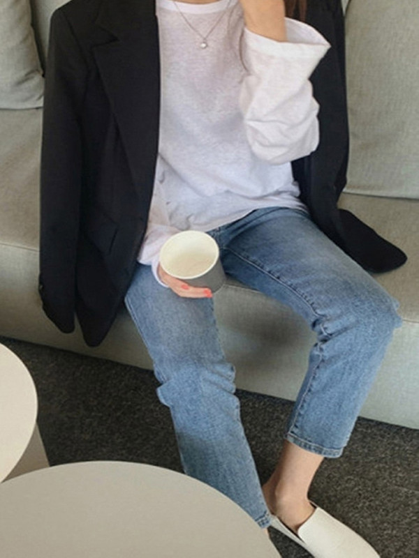 Buzunare cu talie înaltă Blugi Boyfriend Femei Stretch Albastru Doamnelor Denim Pantaloni cargo Pantaloni drepți Pantaloni spălați Blugi Streetwear