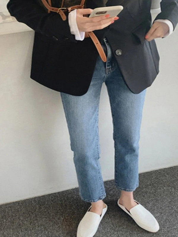 Buzunare cu talie înaltă Blugi Boyfriend Femei Stretch Albastru Doamnelor Denim Pantaloni cargo Pantaloni drepți Pantaloni spălați Blugi Streetwear