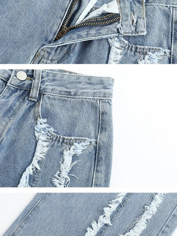 EAM Blue Burrs High Street Long Wide Leg Jeans ψηλόμεση Νέο φαρδύ γυναικείο παντελόνι Fashion Tide Άνοιξη φθινόπωρο 2024 1DE7583