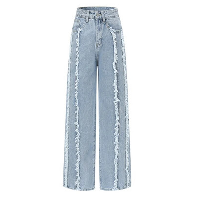 Dámske dlhé džínsy EAM Blue Burrs High Street s vysokým pásom, nové voľné nohavice, módny dizajn Tide, jar/jeseň 2024, 1DE7583