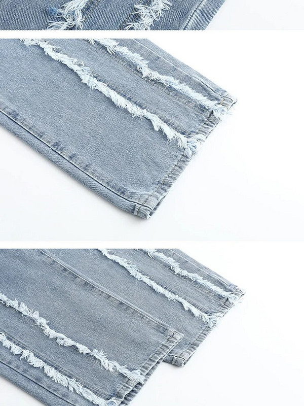 Dámske dlhé džínsy EAM Blue Burrs High Street s vysokým pásom, nové voľné nohavice, módny dizajn Tide, jar/jeseň 2024, 1DE7583