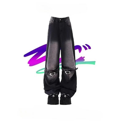 2024 Vintage ψηλόμεσο Street Style ζωσμένο ίσιο τζιν γοτθικό παντελόνι μόδας Γυναικείο φαρδύ πανκ φαρδύ παντελόνι τζιν Y2K