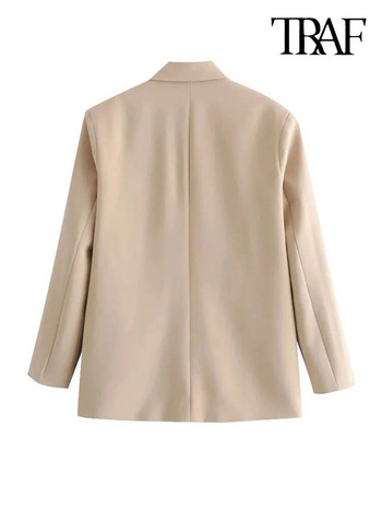 Γυναικεία TRAF Fashion Double Breasted Loose Εφαρμογή Παλτό Blazer Vintage μακρυμάνικο τσέπες Γυναικεία πανωφόρια Chic τοπ