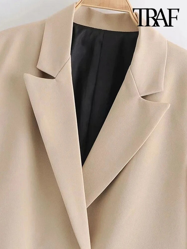 TRAF, la modă pentru femei, la dublu piept, largi, blazer, haină vintage cu mânecă lungă, buzunare, îmbrăcăminte exterioară pentru femei Topuri șic