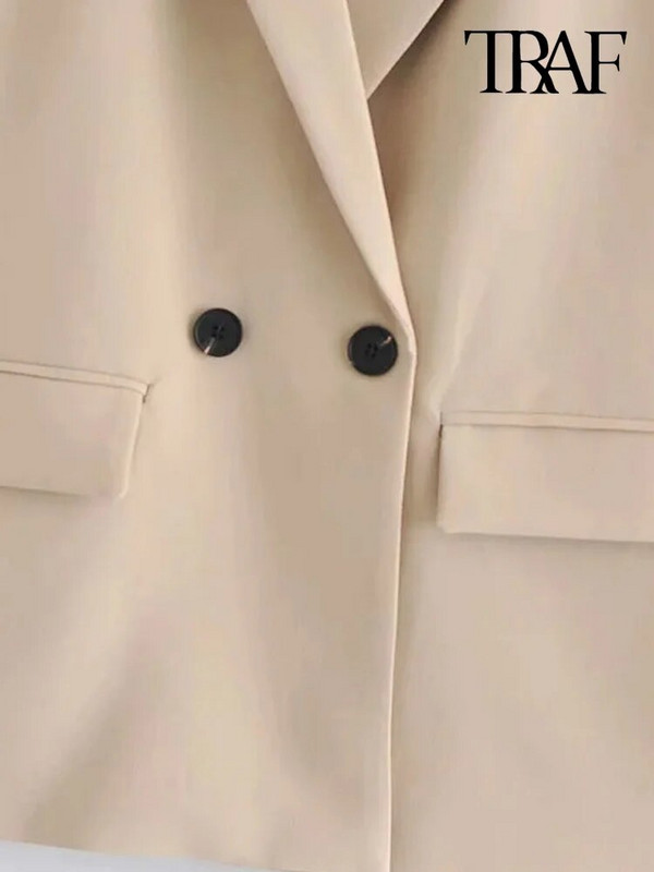 TRAF, la modă pentru femei, la dublu piept, largi, blazer, haină vintage cu mânecă lungă, buzunare, îmbrăcăminte exterioară pentru femei Topuri șic