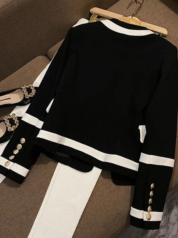 Dámske ležérne sako, elegantné, jednoduché, kancelárske, dámske, temperamentné, s výstrihom do V, s dlhým rukávom, elegantné, streetwear bundy