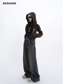 Americké retro džínsy s vysokým pásom, rovné nohavice, dámske ležérne vrecovité, v štýle Y2K so širokými nohavicami, grunge, vintage, streetwear štýl