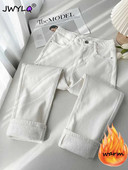 Jednoduché základné plus zamatové teplé rovné nohavice, dámske jesenné a zimné hrubé tenké voľné džínsové nohavice, módne streetwear dámske nohavice