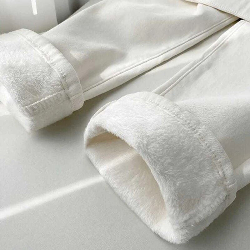 Jednoduché základné plus zamatové teplé rovné nohavice, dámske jesenné a zimné hrubé tenké voľné džínsové nohavice, módne streetwear dámske nohavice