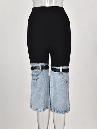 LGRQ 2024 Letné nové módne dámske džínsy s vysokým pásom, rovné, patchworkové, z umelej kože, s prackou, streetwear, džínsové nohavice, Tide 17A2013H