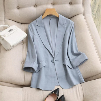 Γυναικείο μονόχρωμο μπλέιζερ φθινοπωρινό με μονό κουμπί, χαλαρή οδοντωτή κοστούμι Μόδα μπουφάν casual τσέπες ίσιες επίσημες παλτό γραφείου